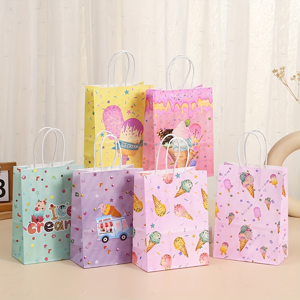 24 Pcs Birthday Party Favor Bags - Kraft Paper Goodie Bags With Handles For Kids
