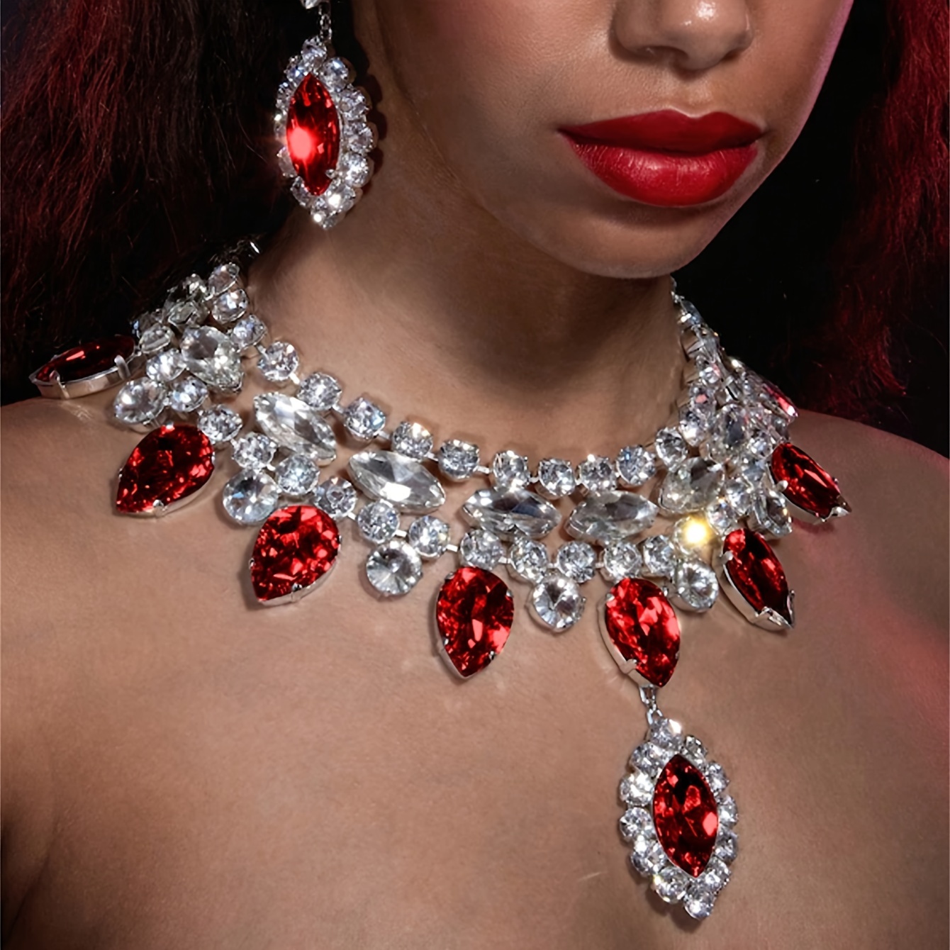 

Boho-chic 2-piece Crystal Necklace & Earrings Set - Sparkling Rhinestone Jewelry For Bridal & Party Wear, Perfect Valentine's Gift