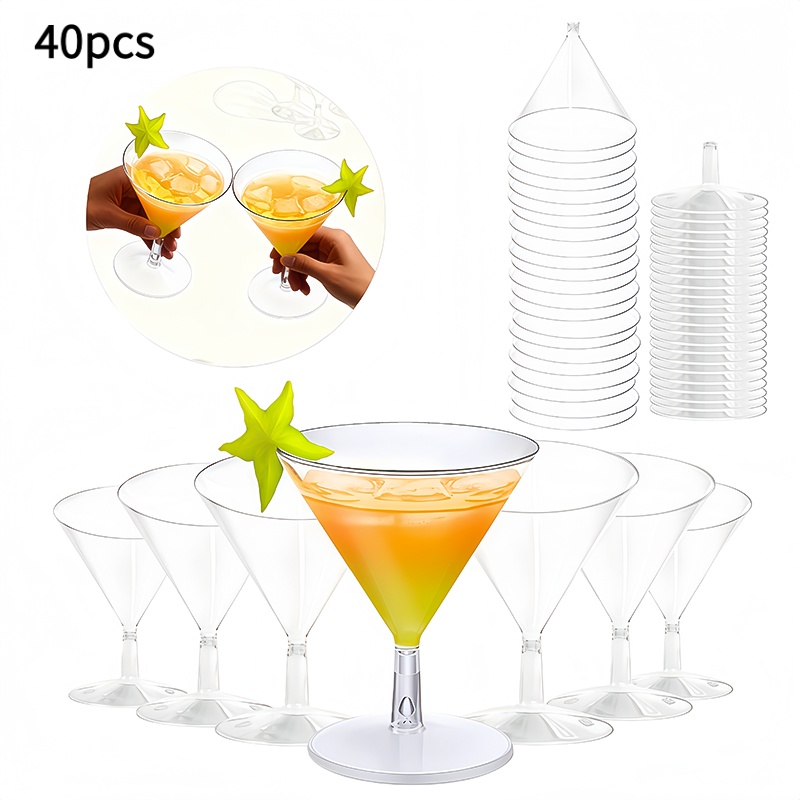 Image of 80/40pcs Reusable Plastic Martini Glasses, 65ml/2.2oz Mini Dessert Cups- For Weddings, Parties, Christmas& More(ice Cream, Juice, Roostertails)