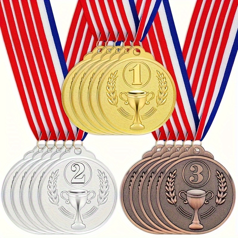 

15-pack Golden Silver Bronze Award Medals Set - Numbered 1st 2nd 3rd Place Zinc Alloy Medals With Ribbons For Sports, Competitions, And Recognition - Universal Fit