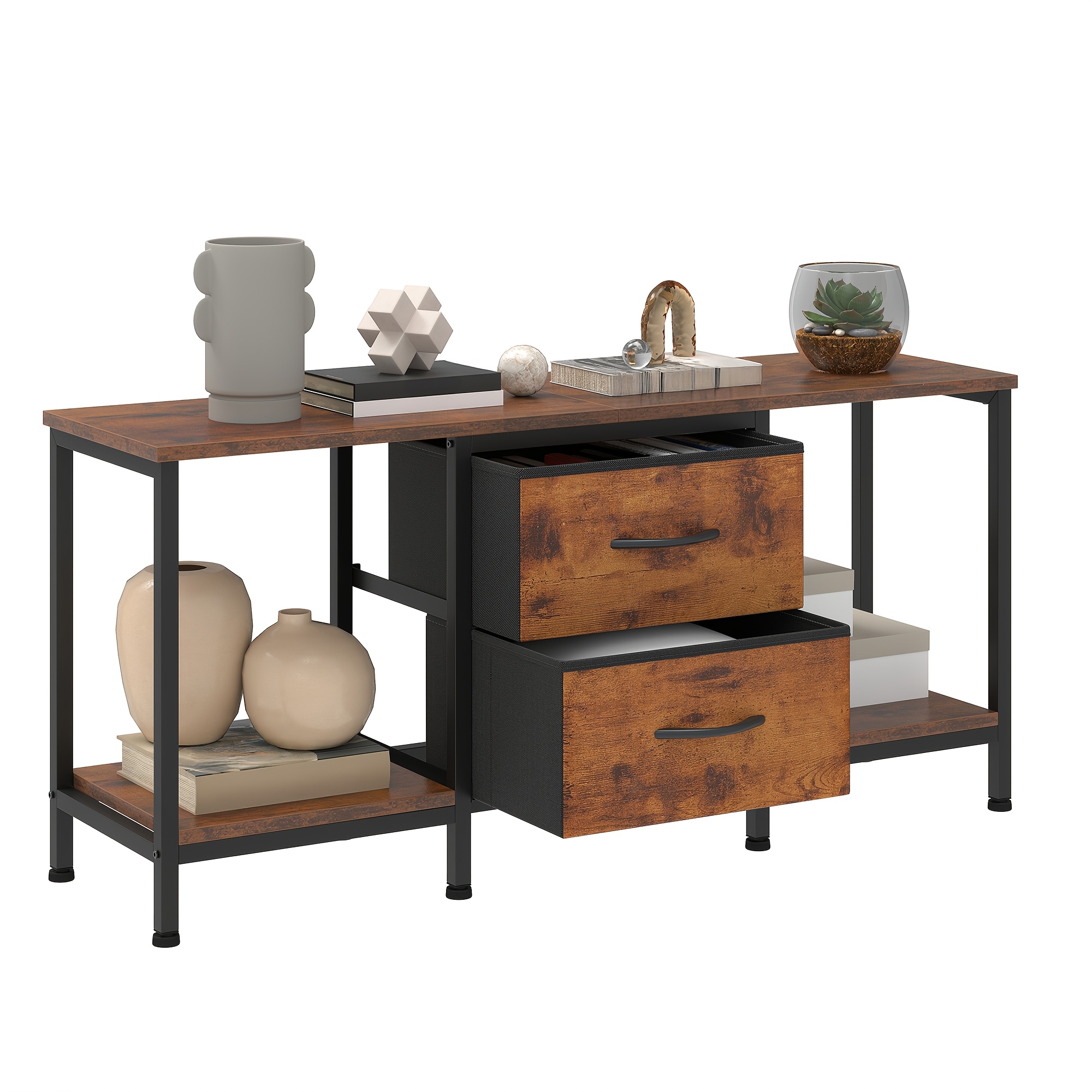 Image of Tv Cabinet, Suitable For Tvs Up To 47 Inches, 110x30x50cm, 2 Fabric Drawers + 2 Storage Compartments, Structure, Suitable For Living Room And Bedroom.