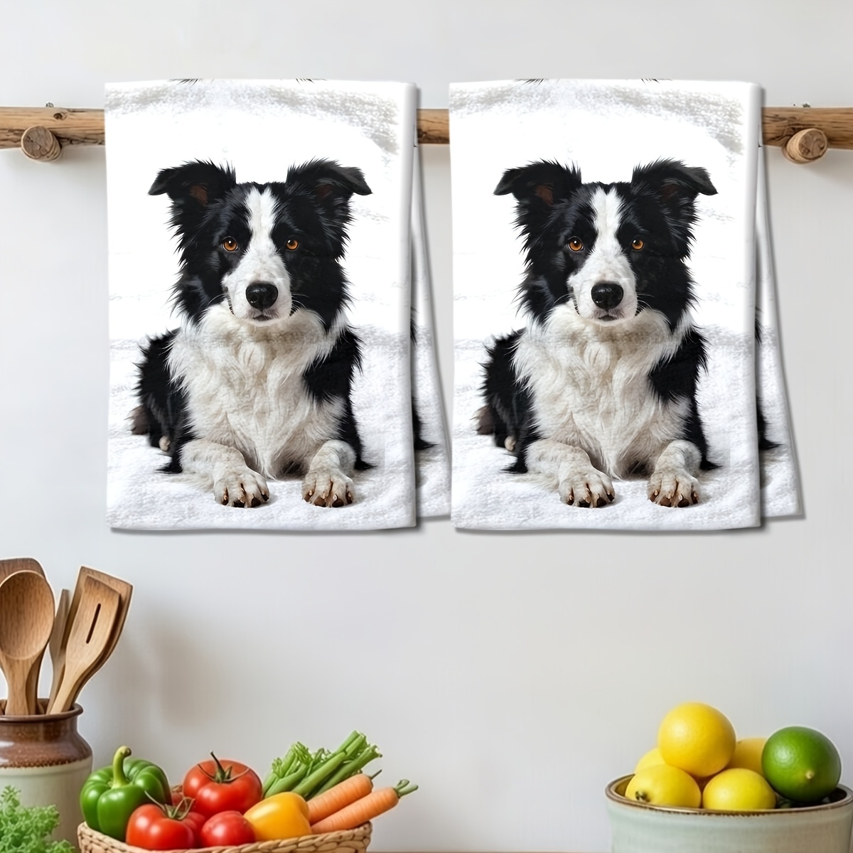 TEMU 2pcs Border Collie Themed Cleaning Cloths & Kitchen Towels - Ultra Soft Microfiber Suitable For Dishwashing, Glass Wiping, Hand Towels,