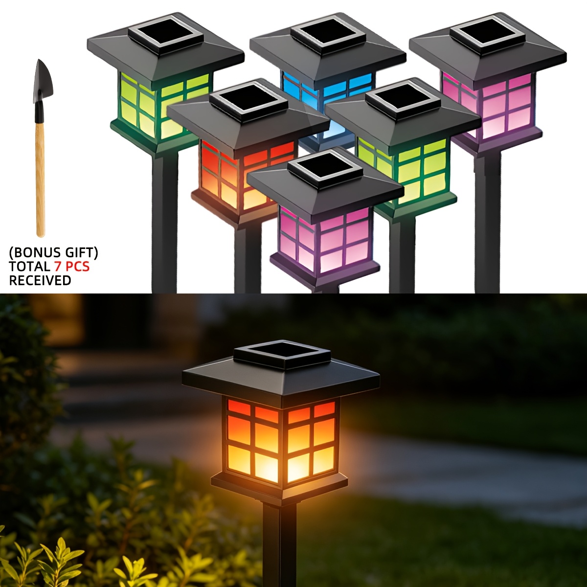 TEMU 25pcs Solar Outdoor Light, Ip55, 13pcs/7pcs, Random Colors , With Led Warm White Light Providing Up To Of . Suitable For Walkways, Courtyards,