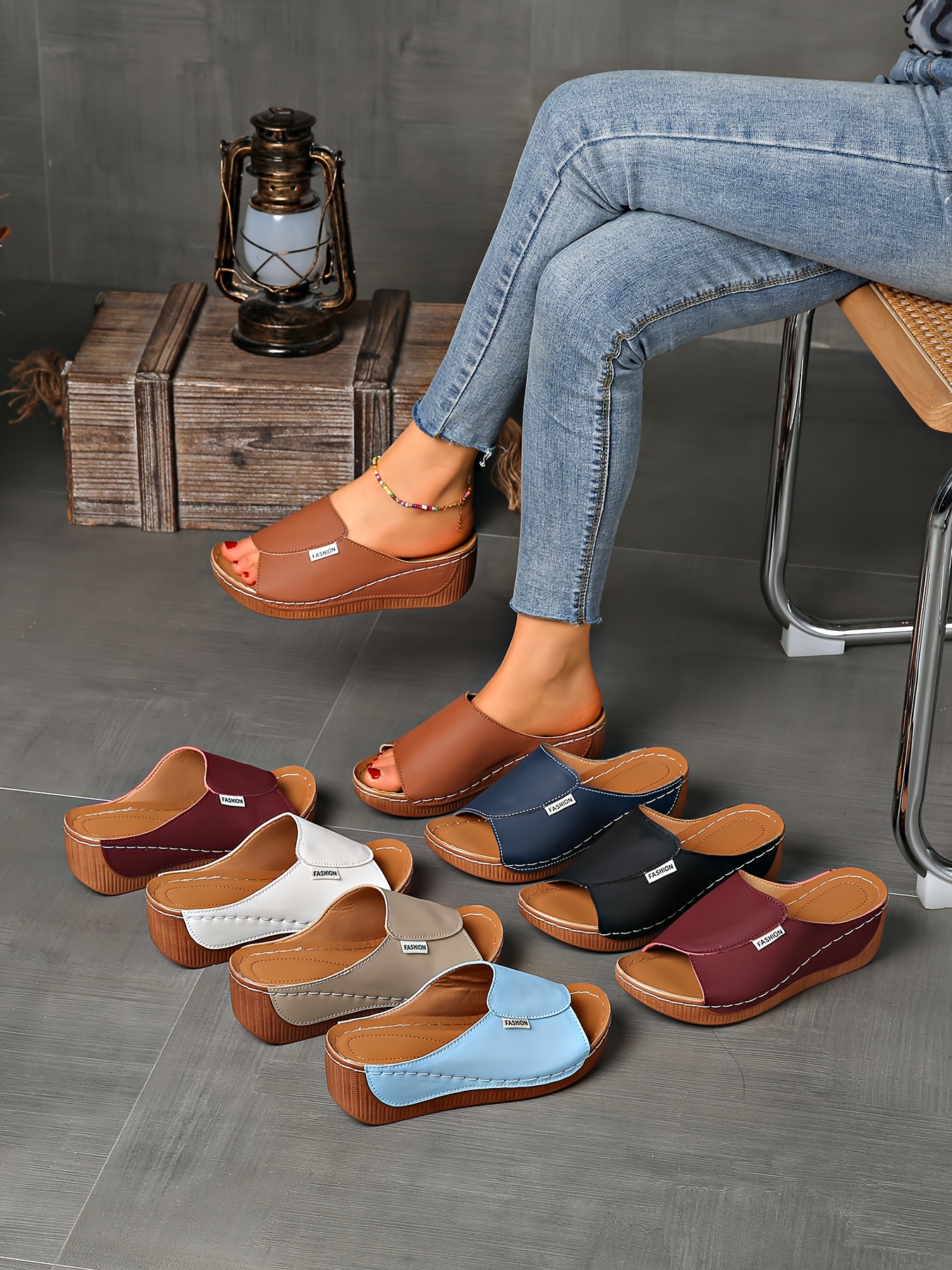   womens light blue slide sandals comfortable arch support breathable open toe design with soft rubber sole casual   heel slip on shoes for casual attire   cover upper Product details 0