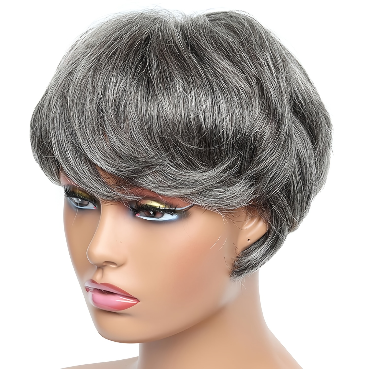TEMU Perruque en Cheveux Naturels pour Femmes - Coupe Courte Ardoise avec Frange, Perruque Dentelle Frontale, 180%, Cheveux Lisses Re-stylables pour