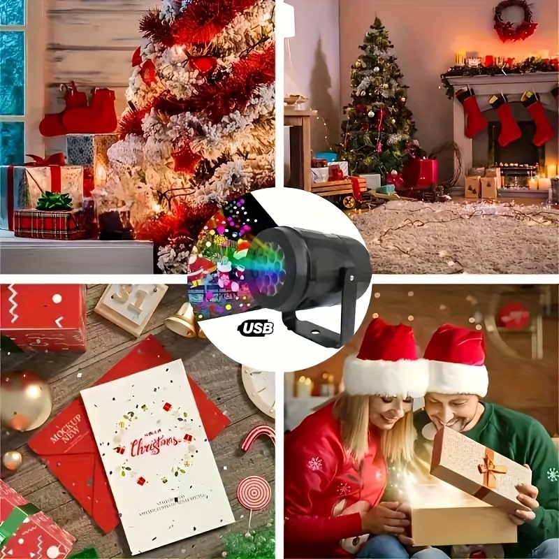 1pc   christmas led projector light usb powered rgb color changing night light with snowflakes santa hats   auto rotating holiday decorations for home party window no batteries needed plug and play christmas decoration festive lighting   design polished     Product details 6