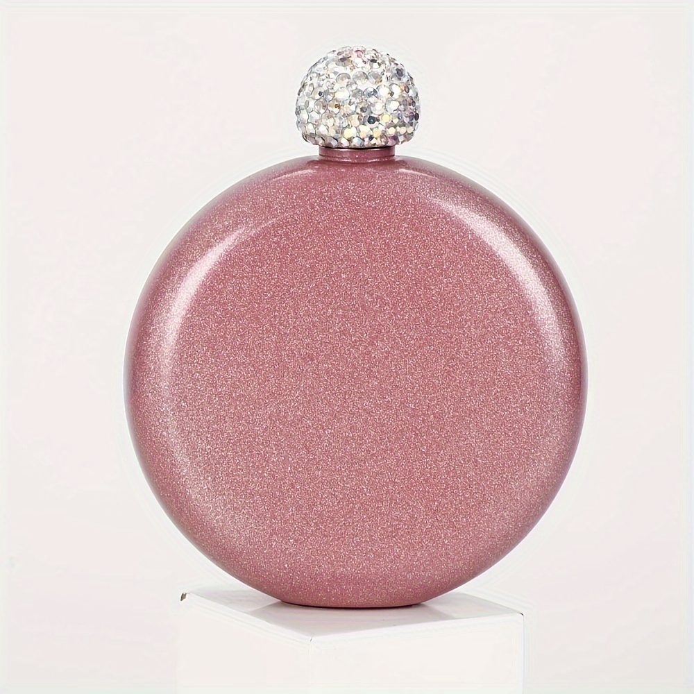 1pc Women's Portable Round Mini , 304 Stainless Steel Glitter Coated Compact Travel Bottle