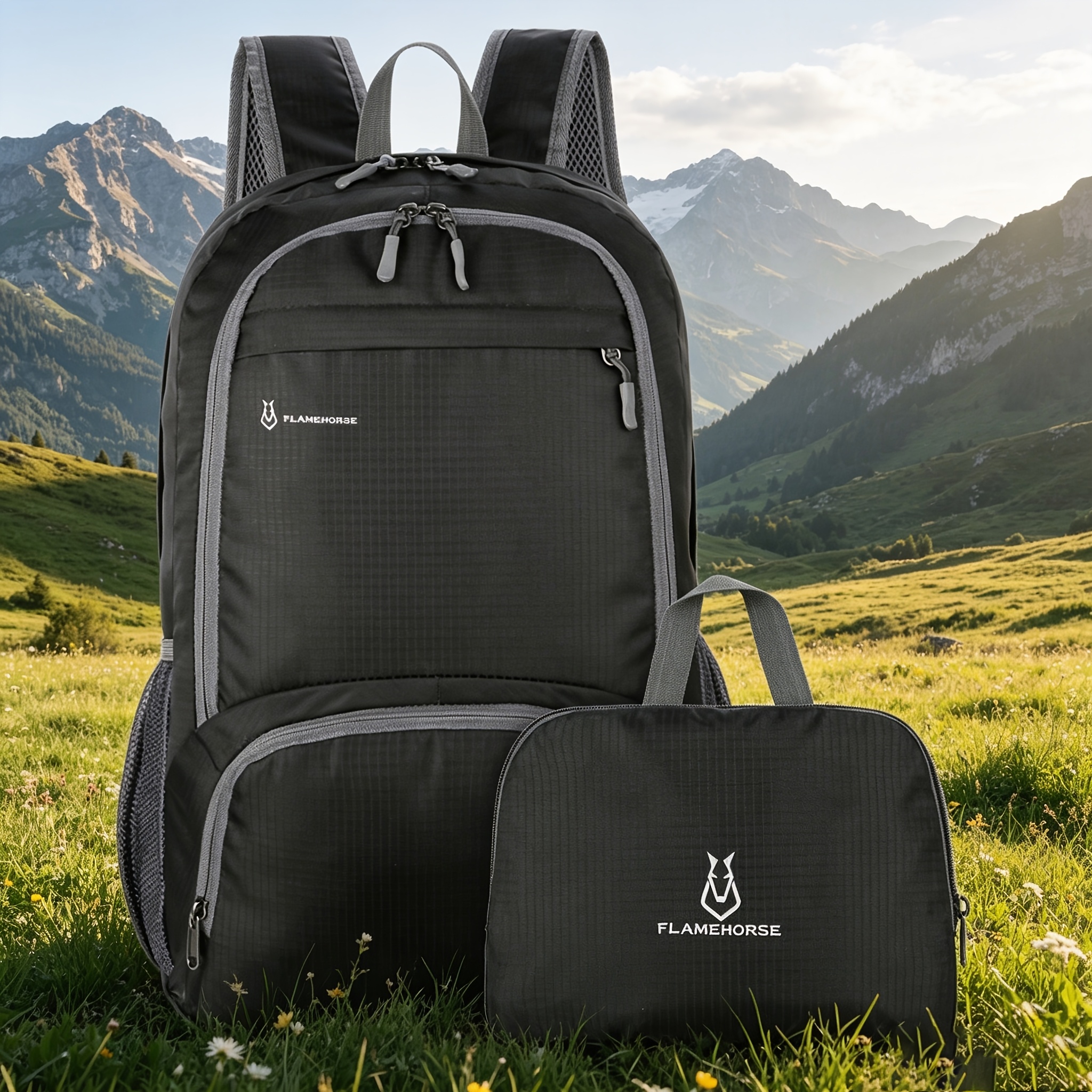 TEMU Foldable Lightweight Hiking Backpack, Nylon Material, Travel Mountaineering Bag, Unisex, Portable Outdoor Camping Cycling Sports Bag, Quick-dry
