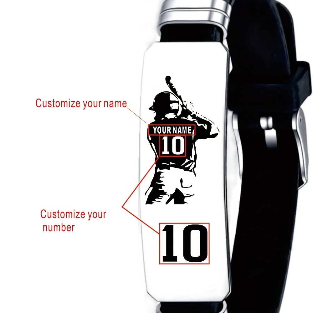 

Customizable Baseball Player Wristband - Personalized Silicone Bracelet With Stainless Steel Clasp, Ideal Gift For , Grandsons, Friends, And Team Memorabilia, Baseball Accessories