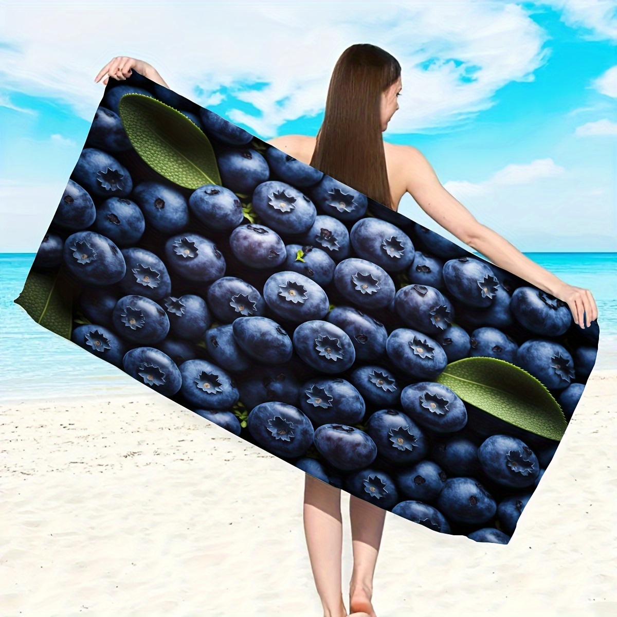 

1pc Blueberry Microfiber Beach Towel, Super Absorbent & Quick-drying Swimming Towel, Lightweight & Soft Beach Blanket, Suitable For Beach Swimming Outdoor Camping Travel, Ideal Beach Essentials