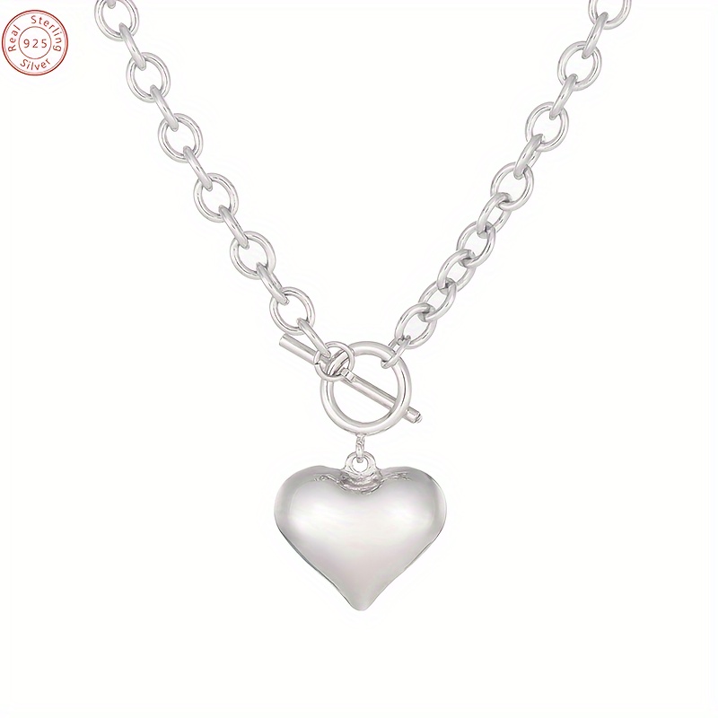 

925 Sterling Silver Heart Shaped Pendant Necklace Simple Elegant Style Women's Jewelry Exquisite Gift Box Packaging