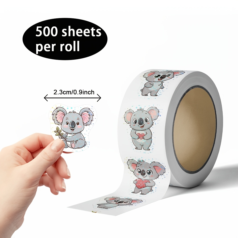 TEMU 500 hojas/rollo de pegatinas de transferencia láser con un adorable tema de koala, adecuadas para decorar planificadores, álbumes de recortes,