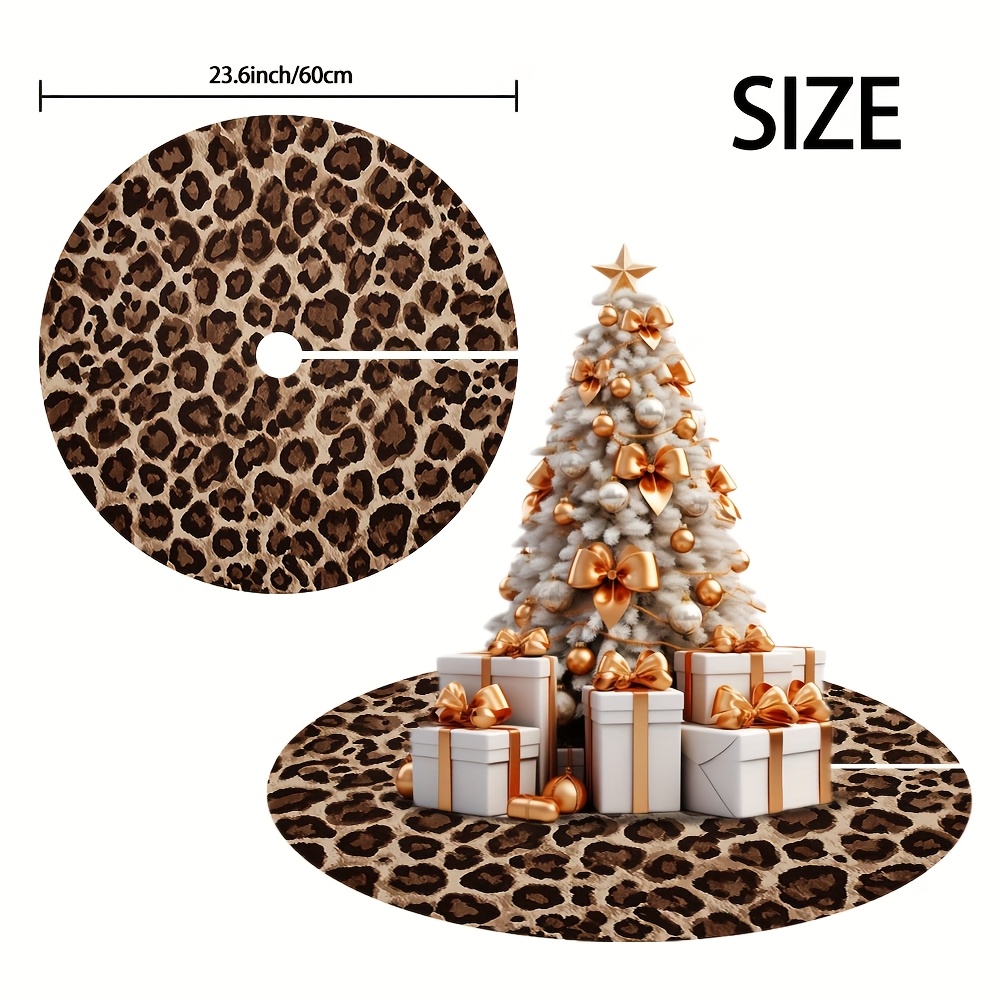 TEMU 1pc Elegant Leopard Print Christmas Tree Skirt Suitable For Holiday Party Decorations - For , Fits Most, Decorative Skirt For Decor & Gift