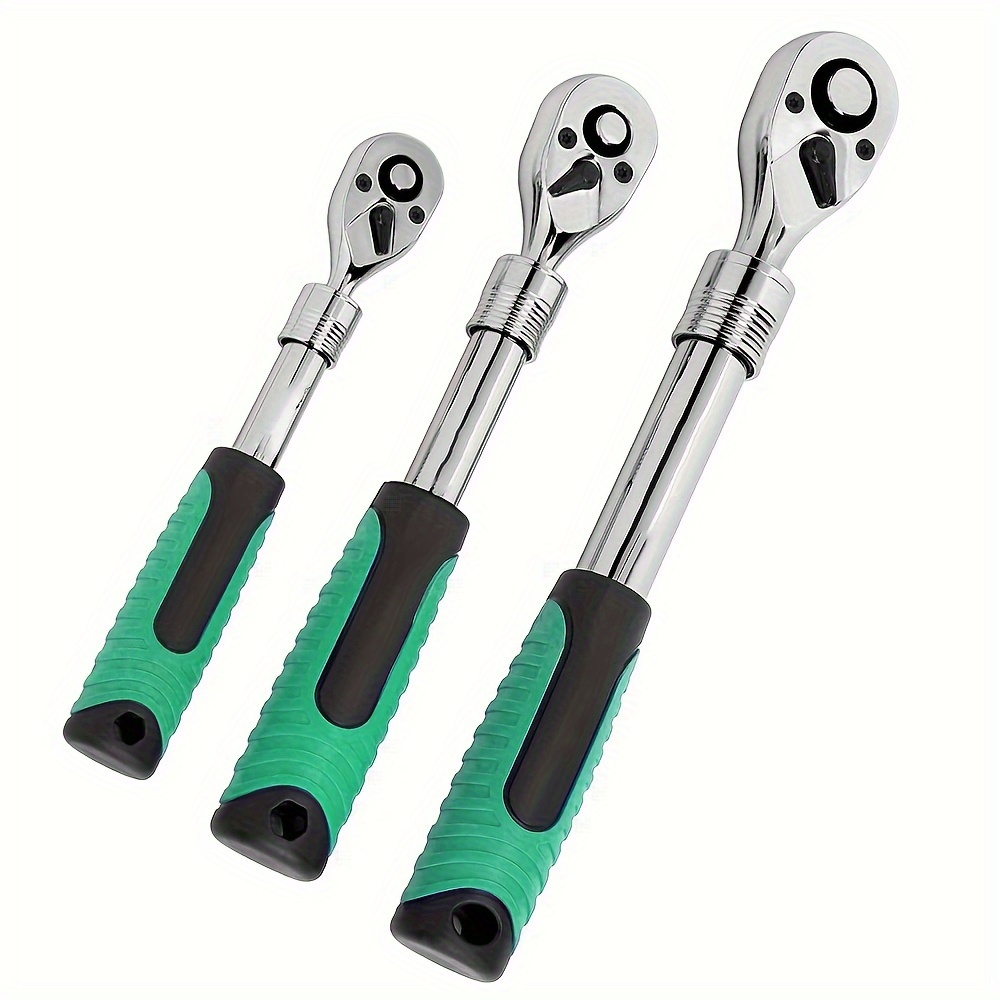 

3pcs Extendable Ratchet Wrench Set, 1/4" 3/8" 1/2" Drive 72-tooth Quick-release Retractable Socket Wrench Reversible