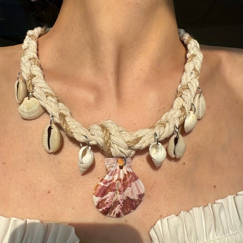 

artisanal Weave" Boho-chic Handcrafted White Shell Choker Necklace - Vintage Style Summer Beach Jewelry For Women