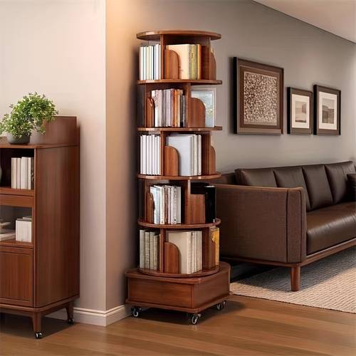 rotating bookshelf 360 display corner bookshelf for small space 6 tier bookcase storage rack with wheels wood narrow organizer for bedroom living room study room shelves