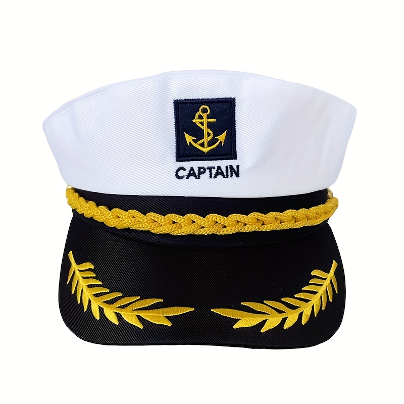 

Navy Captain Hat, Cosplay Dress Up Uniform Cap, Summer Flat Top Sailor Hat With Gold Trim