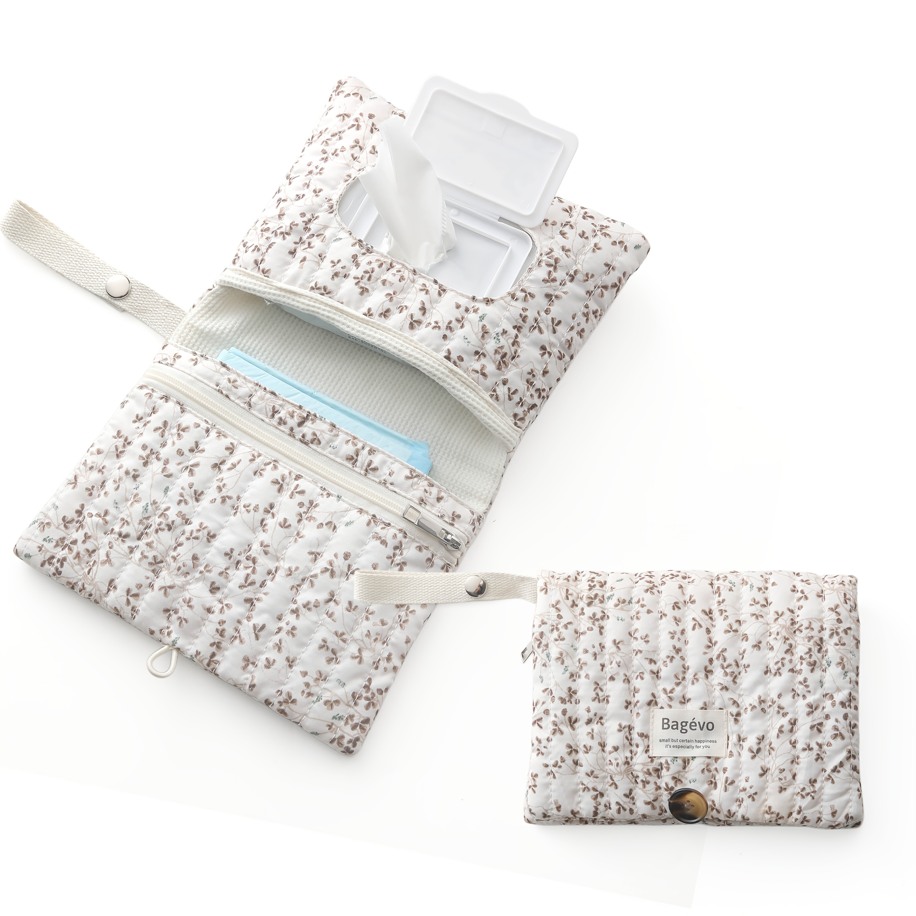 TEMU Pastoral Floral Portable Storage Bag, Multifunctional Handheld Care Pouch, Dust-proof Diaper And Wipes Bag, Stroller Hanging Bag For Additions,