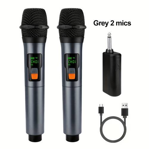 1 mic 2 mics rechargeable wireless dynamic handheld microphone system with echo mute button for home karaoke meeting party wedding