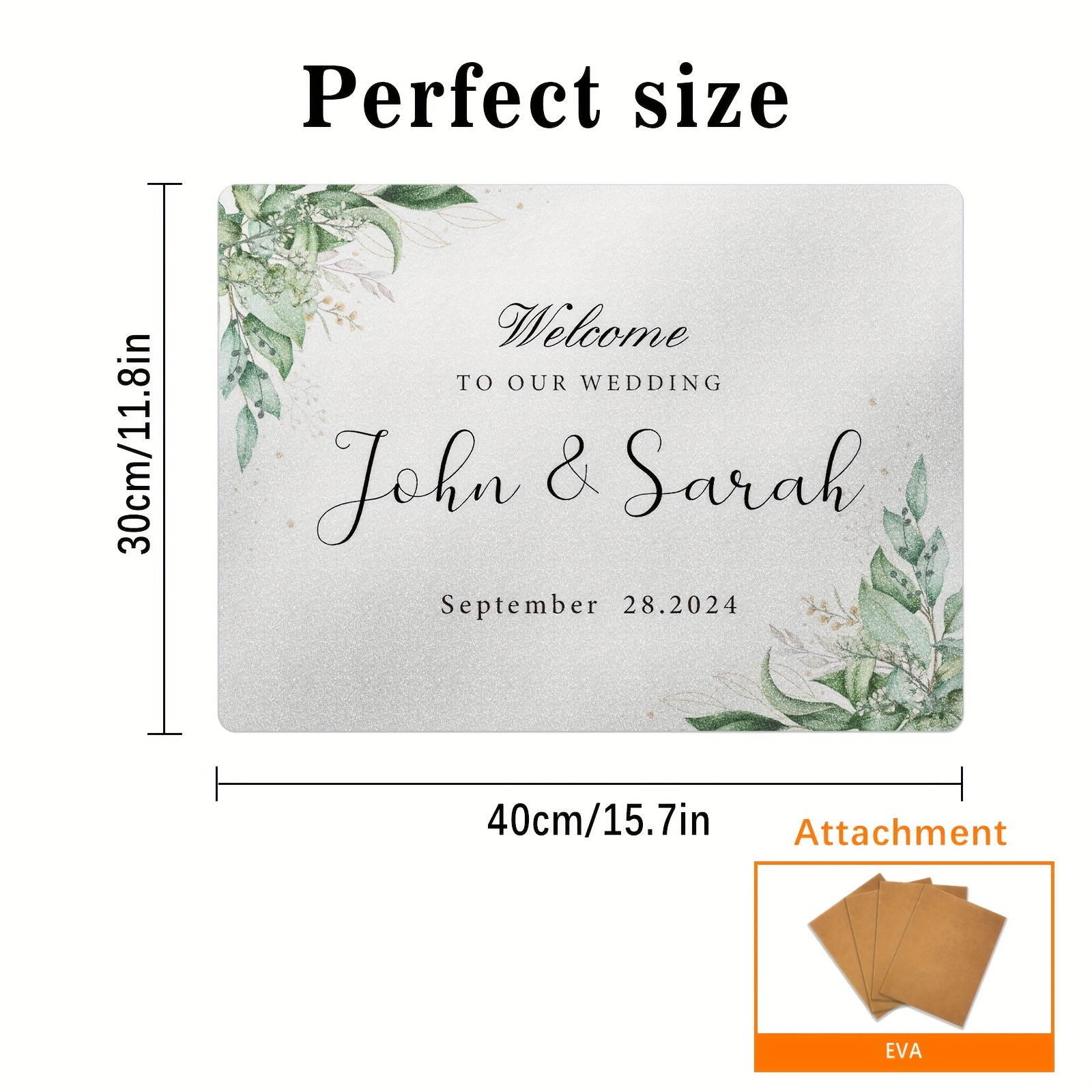 Custom Wedding Welcome Sign - Minimalist Green Leaf Design, Personalized Name & Date, Perfect For Bridal Showers, - Glossy Finish, 11.8x15.7in, Wuuhawuha