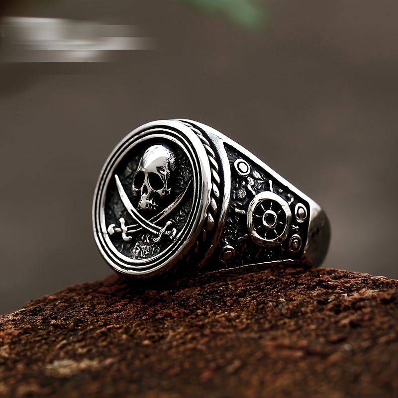 

Stainless Steel Pirate Skull Ring, Punk Hip Hop Men's Ring