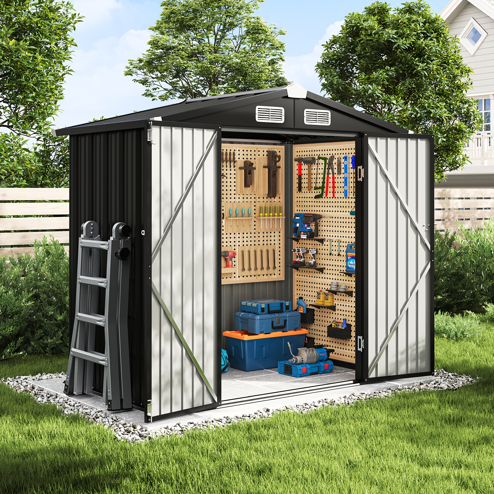 TEMU 6x4/5x3ft Metal Storage Shed Outdoor - Lockable Tool Shed With Roof & Heavy-duty Frame For Garden/backyard/poolside Storage