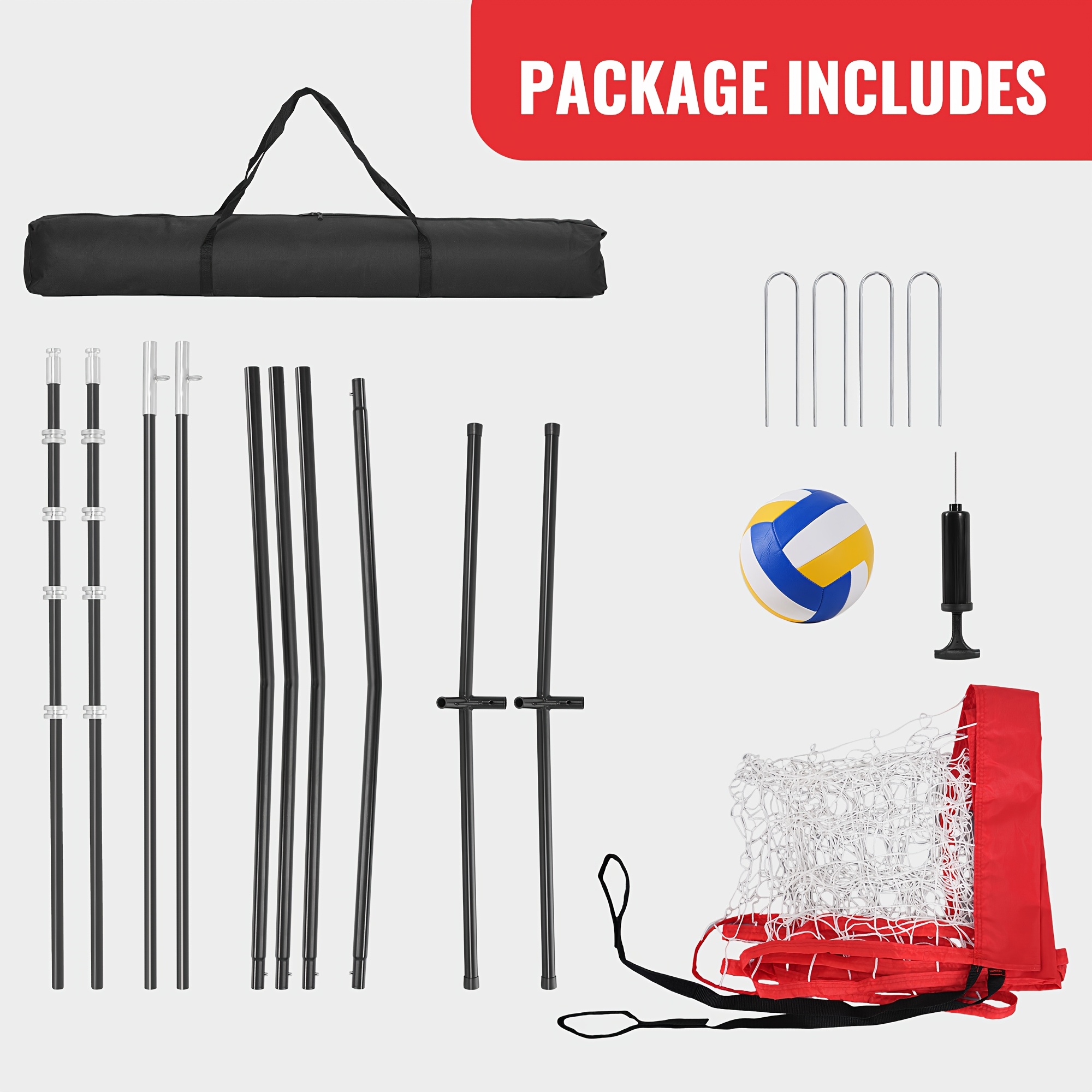 1pc Rengue 12ft Beach Volleyball Set - Portable Nylon Net with Carry Bag, Adjustable Height, Outdoor/Indoor PE Volleyball Kit for Backyard, Pool, Beach - No Electricity Needed - For Families & Friends - Perfect Gift for Christmas, Halloween