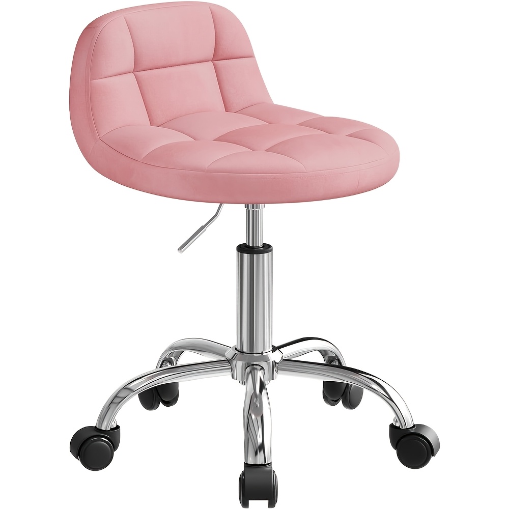 1x Office Stool With Wheels, Dressing Table Chair Height Adjustable, Roller Rocker With Low Backrest, Work Stool, Seat Height 43.5-55cm, Velvet