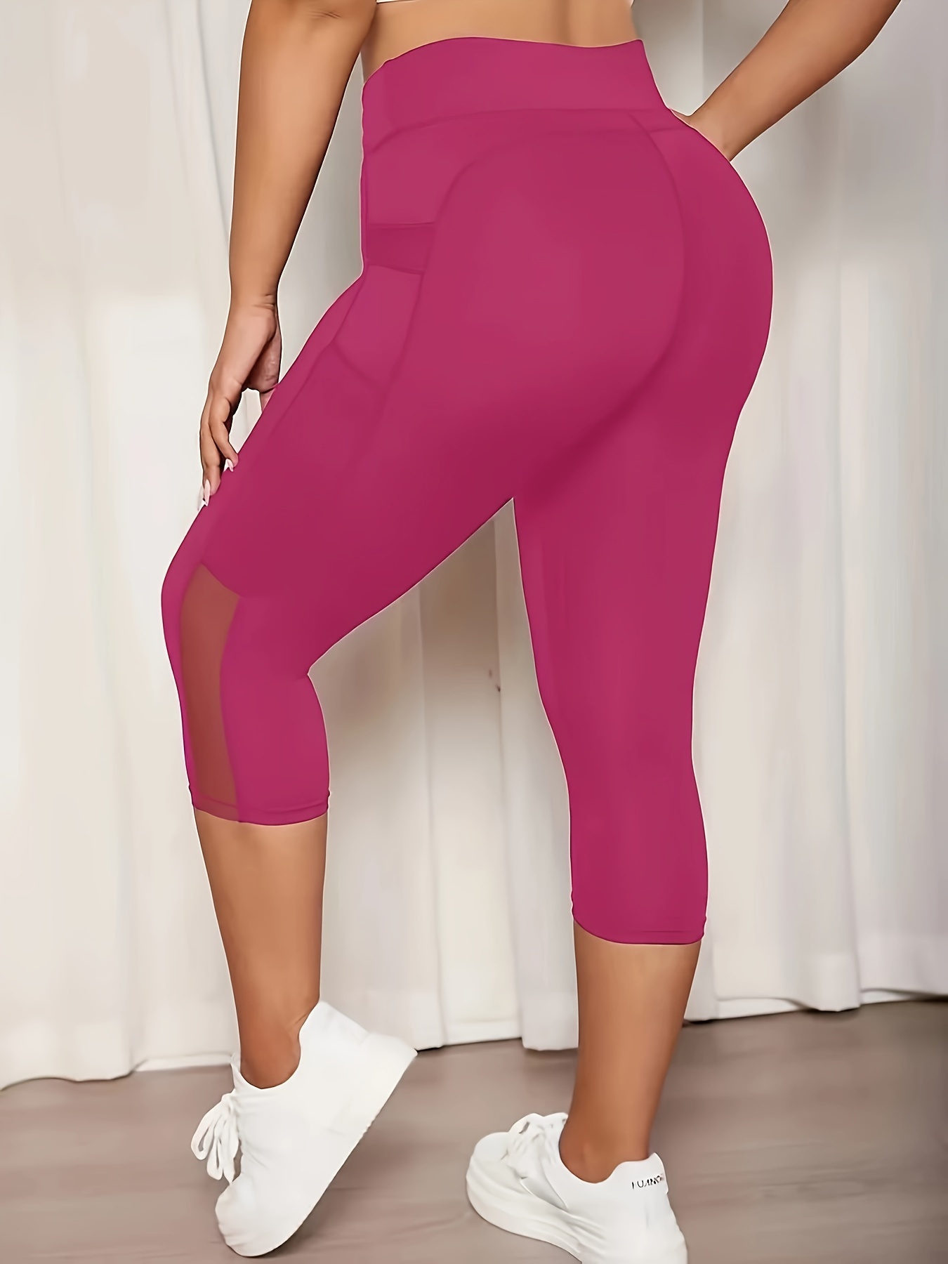 plus size sports capri pants women s plus solid high Temu