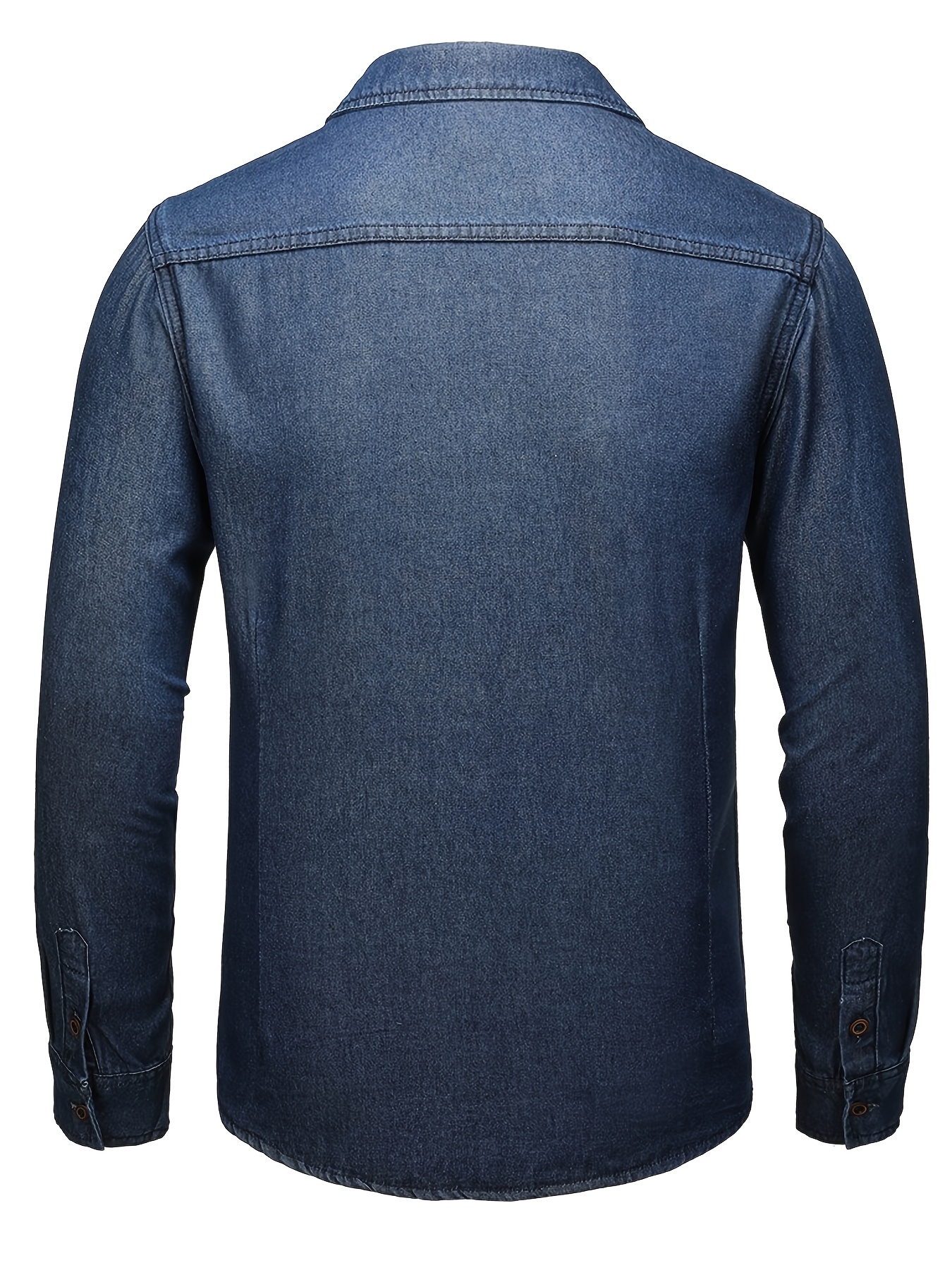 CS008 Men'S Slim Fit Turn- Collar Denim Shirt Classic Double Pocket Long Sleeve Top Business Casual Dark Wash Jacket Spring And Autumn Versatile Fashion Shirt Jacket
