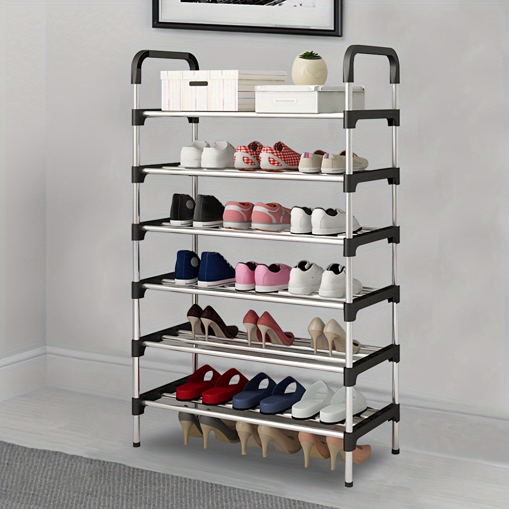 1pc 6 tier metal shoe rack tall storage stand footwear plant display door hallway black details 3