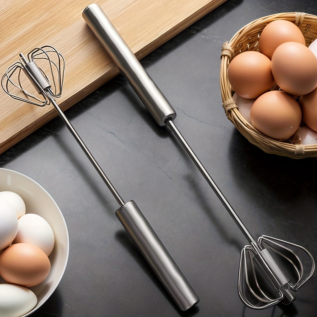 TEMU 2/4pack Stainless Steel Egg Whisk Hand Push Rotary Whisk Blender Versatile Milk Frother Whisks For Cooking Hand Push Mixer Stirrer For Blending