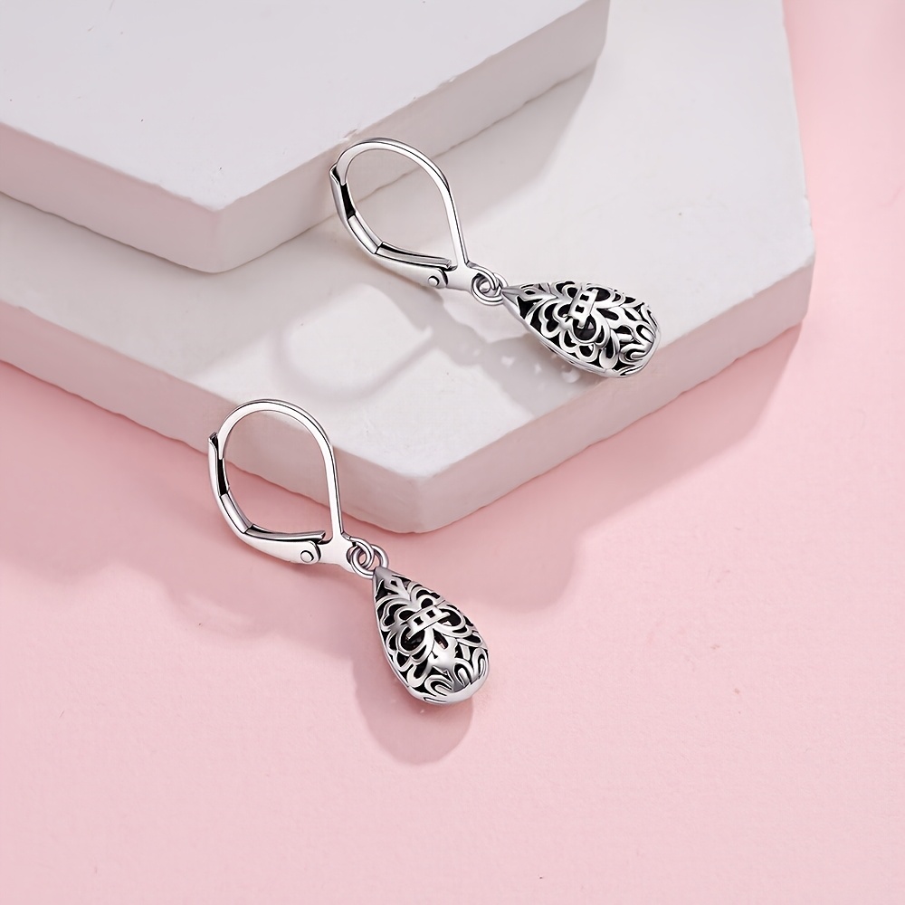 Women's 925 Silver-Plated Hollow Filigree Teardrop Earrings