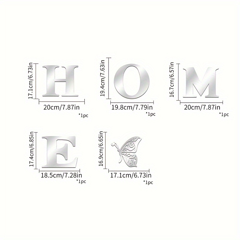 'HOME' Acrylic Mirror Set with Creative 3D Letters