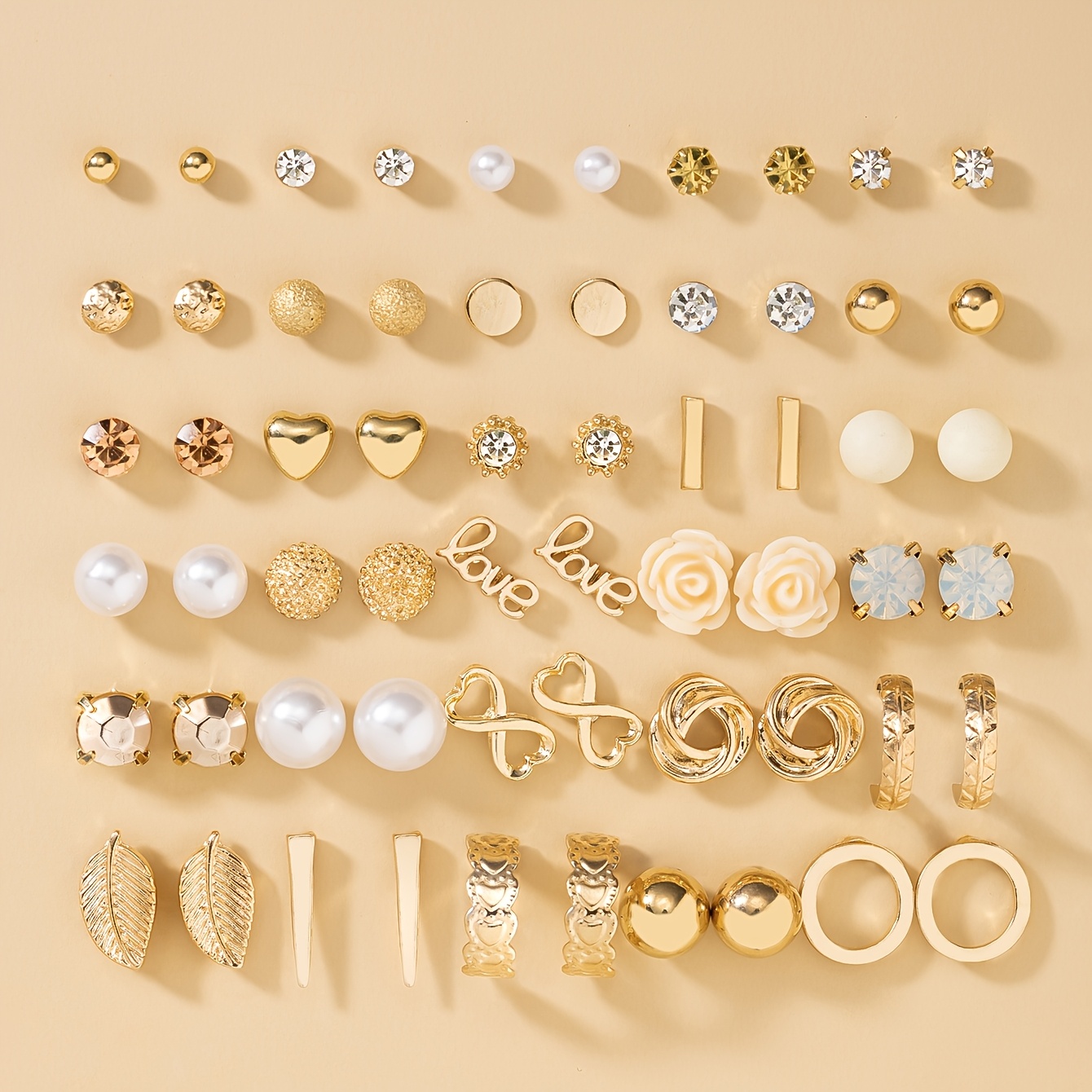 TEMU A Set Of 30 Pairs Of Fashionable And Minimalist Earrings, A Multi-piece Featuring Cute Small Flowers And Heart-shaped Stud Earrings For Women, A