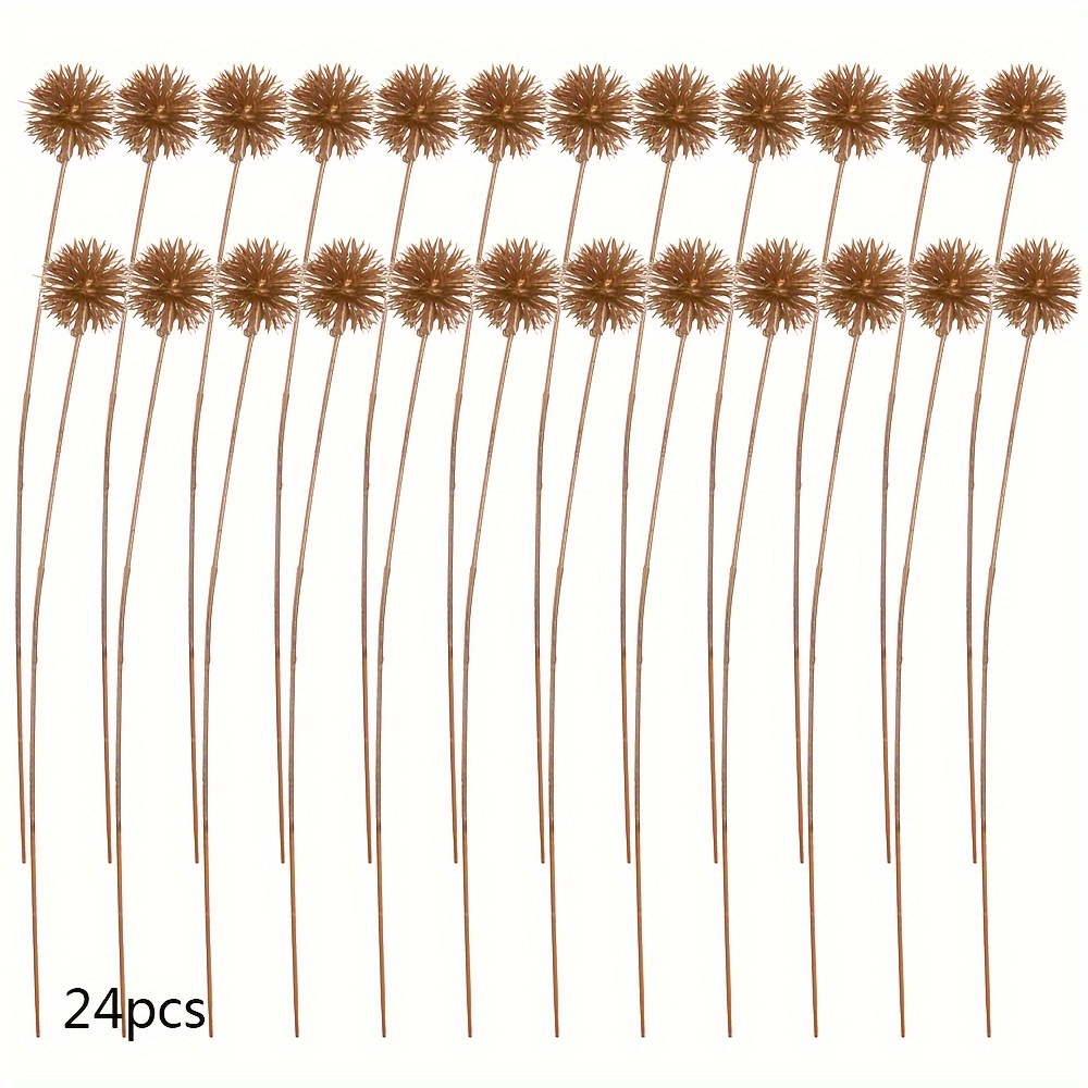 24pcs Artificial Golden Spheres With Leaves, Festive Shimmering Plants For Christmas, Wedding, Birthday Arrangements, Autumn Wreath Decor, Plastic Outdoor Greenery For Garden & Lawn