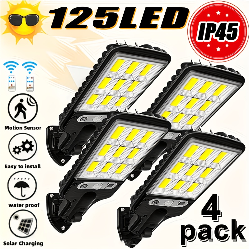 TEMU Solar Street Lights, 4/2pcs With Human Sensor, 125 Reflective Led Safety Wall Lights, Ip45, With Remote Control, 3 Working , Suitable For Garden