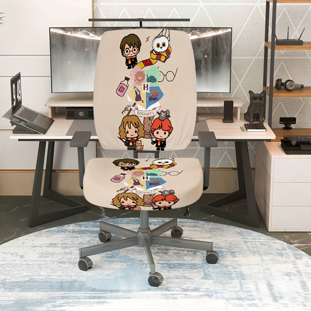 TEMU Warneb 2pcs Harry Potter Printed Office Chair Cover Set,gaming Chair Protector,detachable Swivel Seat Covers,high Elasticity Office Chair
