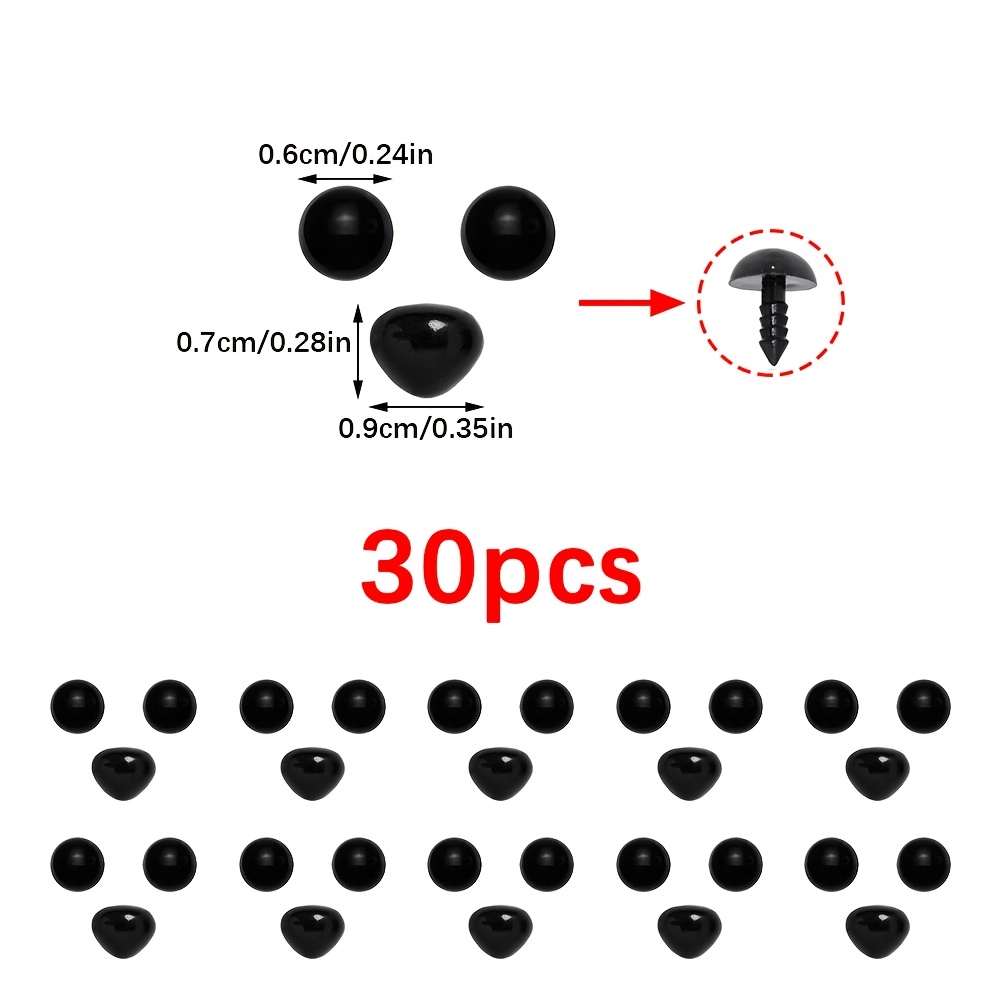 TEMU Ensemble de 30 yeux et de nez de sécurité - 6 yeux et 9 mm de nez avec rondelles pour poupées en peluche et animaux au crochet