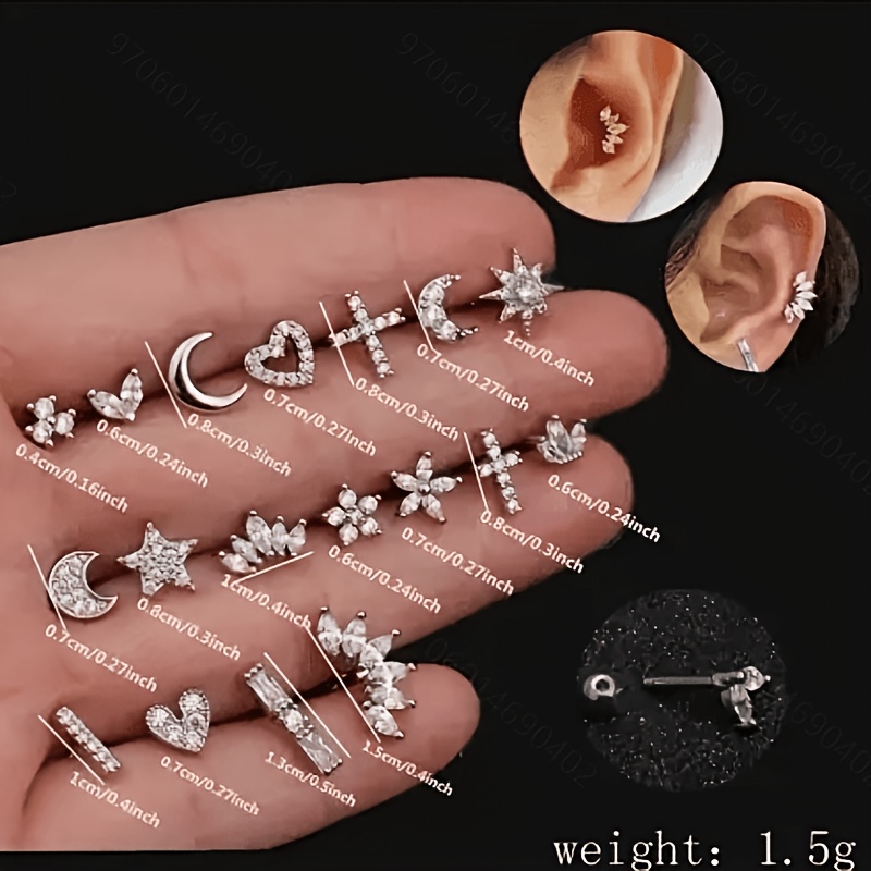 Titanium Steel Barbell Ear Stud with Micro-Inlaid Zirconia