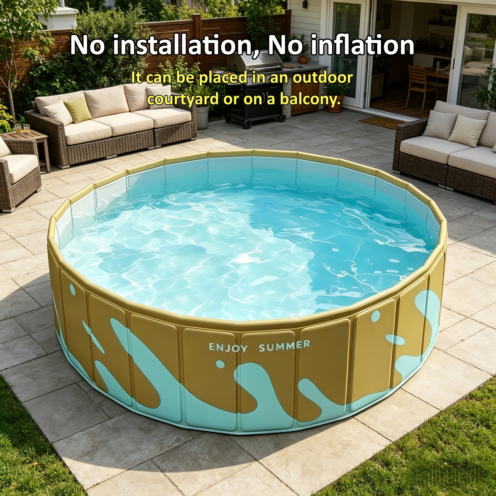 No-Installation Foldable Round Swimming Pool for Outdoor Use