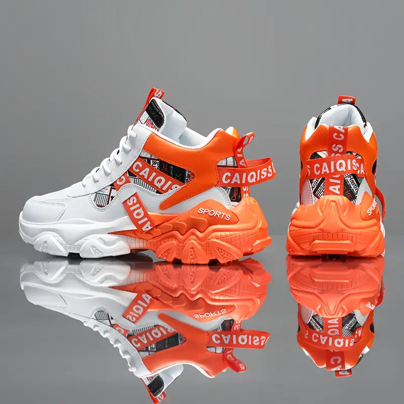 zapatillas altas para hombre - diseño geométrico y naranja con acolchado , de pvc, calzado casual para gimnasio, senderismo y uso , forro transpirable y soporte arqueado - /outdoor Detalles del producto 8
