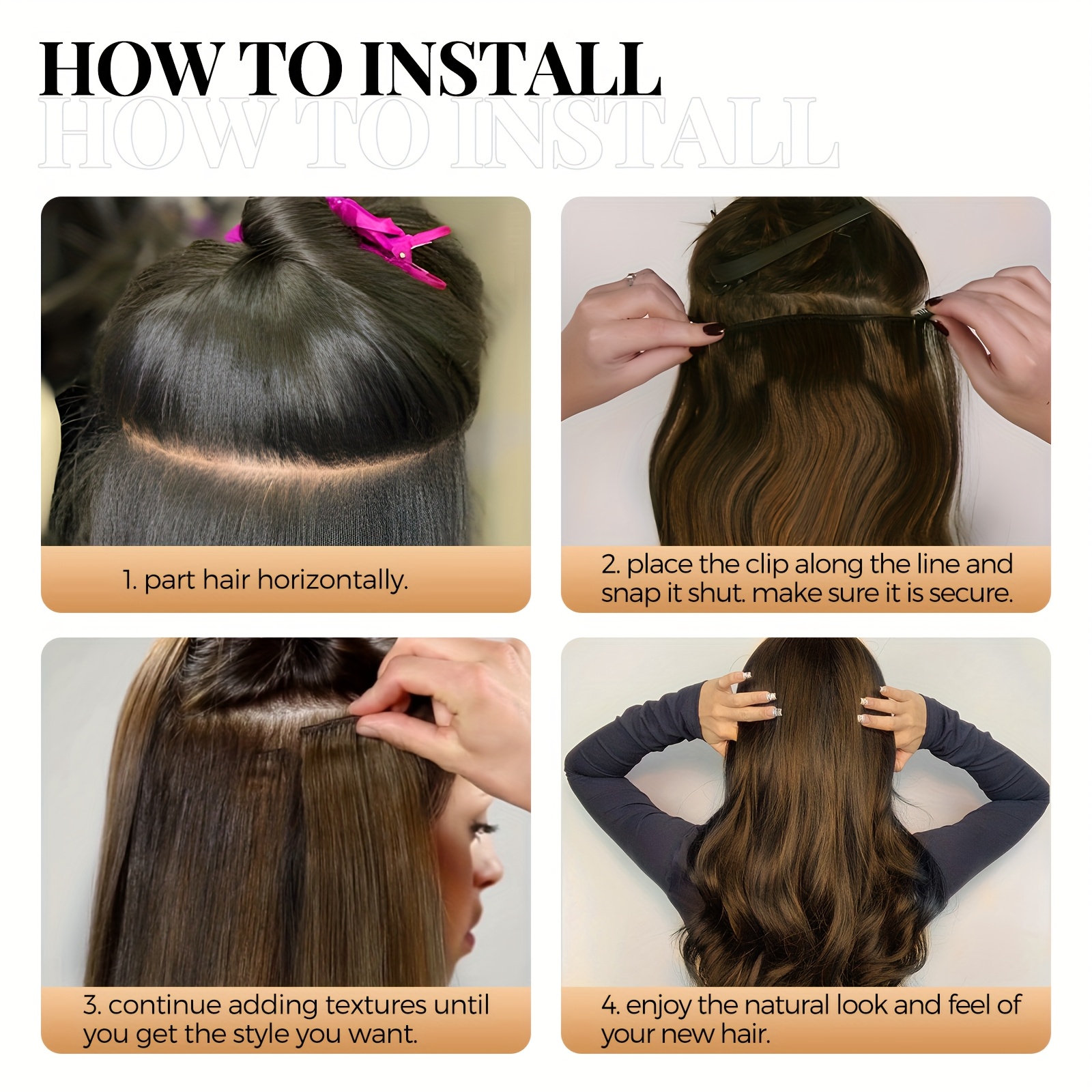 4pcs   clip in hair extensions 20 inch long wavy dark brown with golden highlights thick heat resistant synthetic hairpieces with 2 bb clips storage bag for women all   details 2
