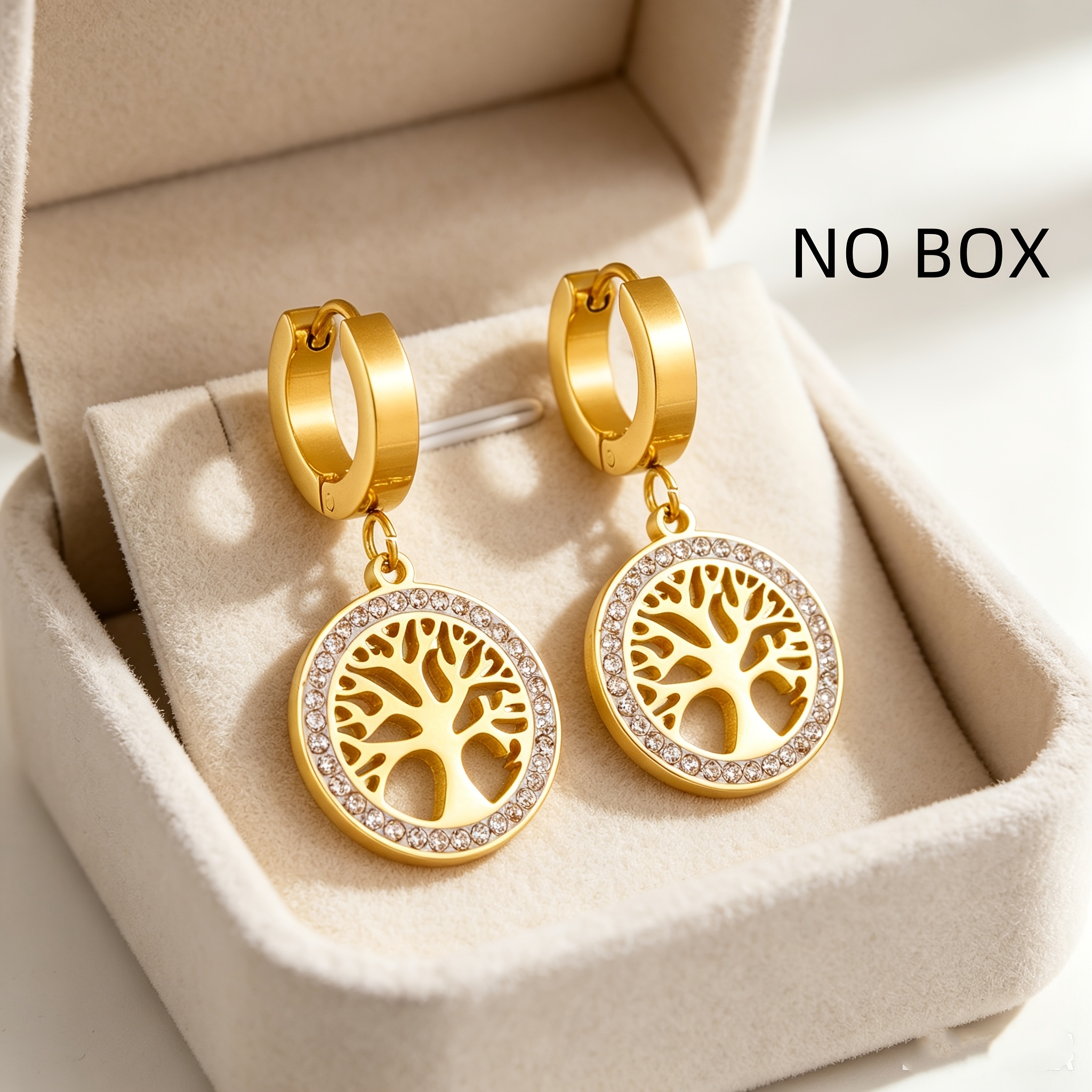 TEMU Pendientes de acero inoxidable 304 en oro de 18K, pendientes retro clásicos con colgante del Árbol de , pendientes de moda y de tendencia para