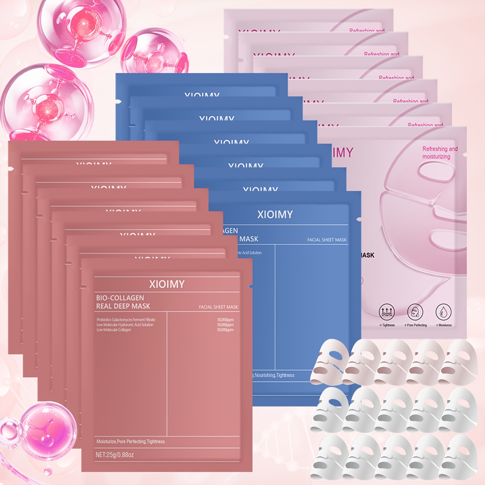 15 sztuk xioimy     mask set - nawilżające i napinające kolagenowe maski do twarzy dla wszystkich rodzajów skóry, nawilżające i napinające, hipoalergiczne i bezalkoholowe, idealne do codziennego pielęgnacji twarzy, nawilżająca pielęgnacja skóry | maska z bogatym kolagenem | maska hipoalergiczna