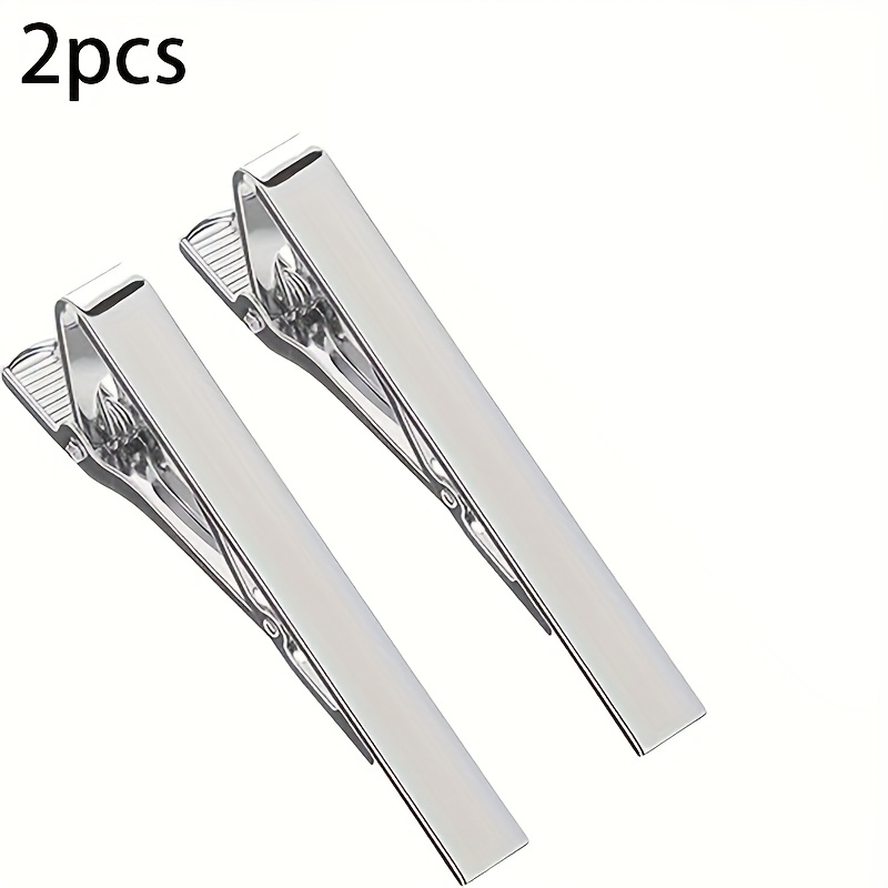 TEMU 2pcs Tie Clips For Men, Classic Tie Bar Elegant Silvery Necktie Pins For Men Business Wedding Anniversary Daily Life, Gift For Father, Husband,