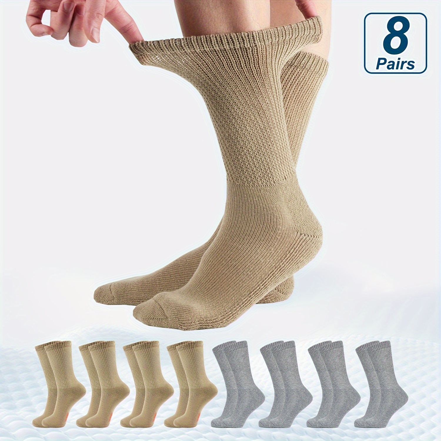 

8pairs Men's Plus Size Solid Color Breathable & Comfort Diabetic Ankle Socks Non Binding Wide Socks