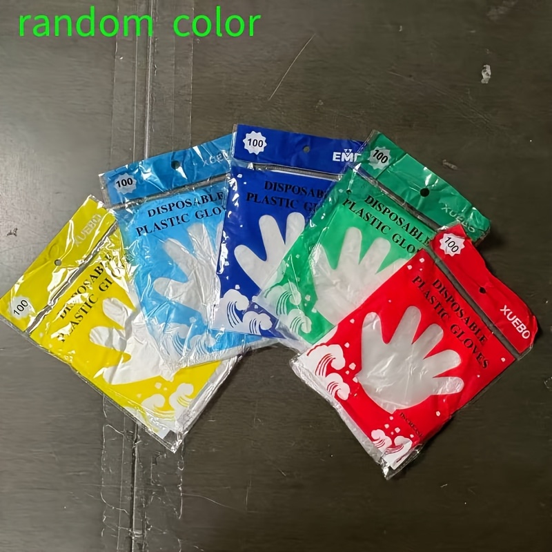 3packs/300pcs Random Colors Transparent Disposable Gloves, Pe Gloves, Consumable Film Gloves, Sanitary Gloves, Supplies