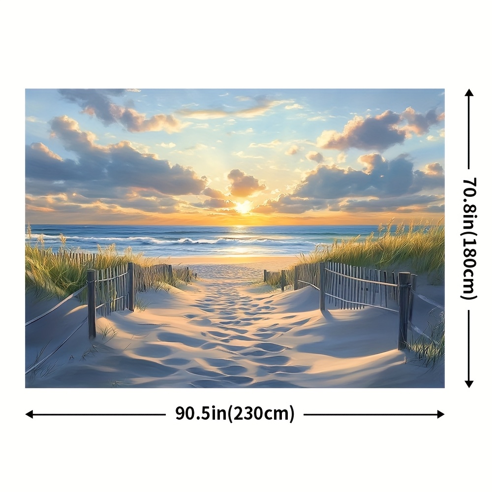 TEMU 1pc, Tropical Beach Photo Background, Ocean Beach Scenery, 100% Polyester, Suitable For Indoor And Outdoor Decoration, Beach Background Banners,