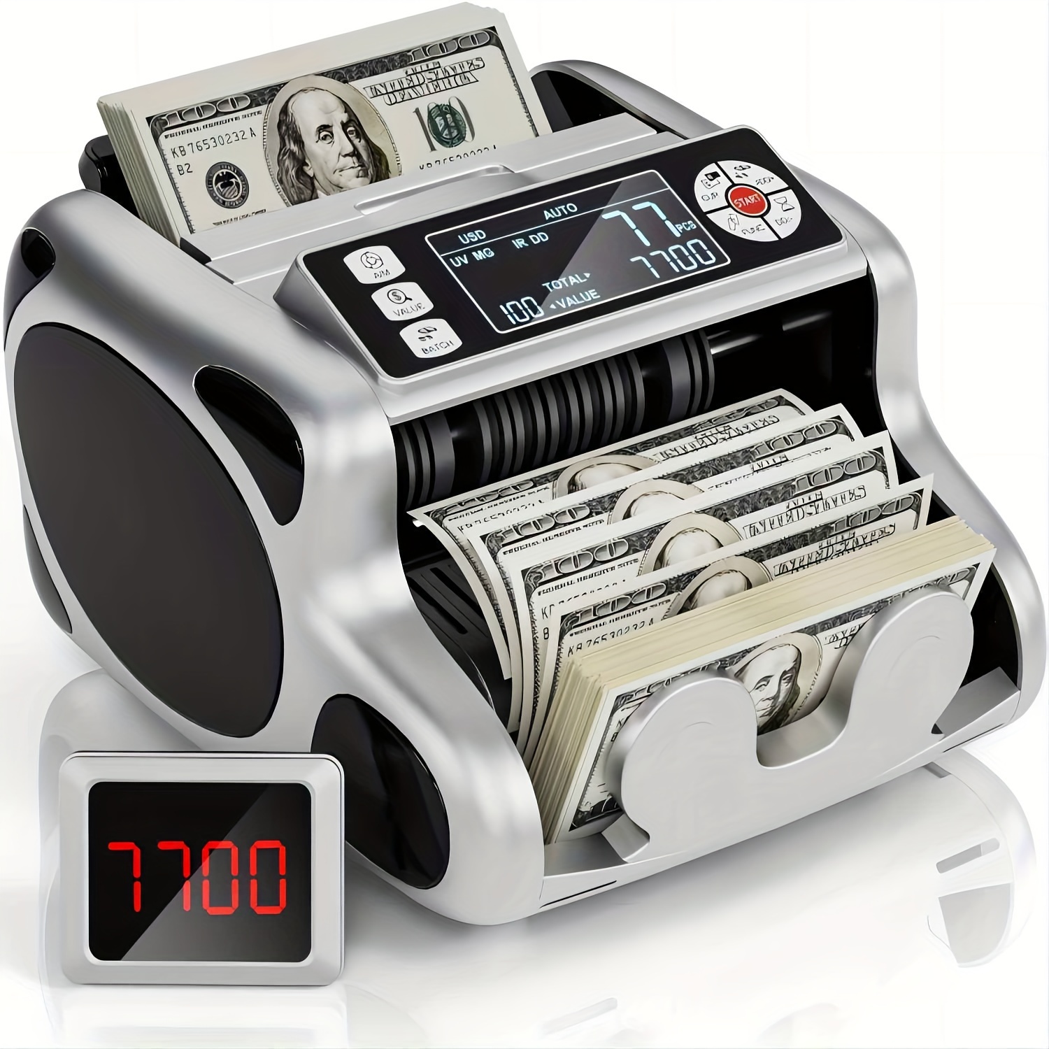 

Machine, Dollar, Euro Value Count, Uv/mg/ir/dd Cash Detection Bill Counter With Extra Lcd Display, Add And Batch Modes, Machine